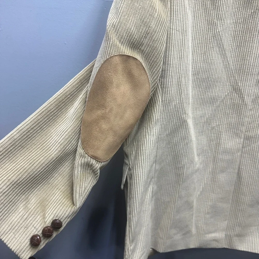Orvis Mens Tan Corduroy Blazer 44R Elbow Patches Cotton Sport Coat Tailored USA